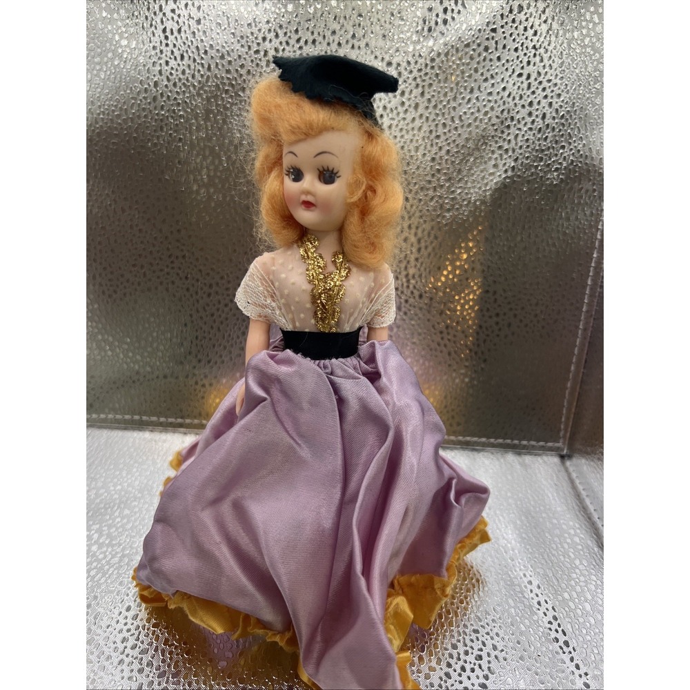 8" VINTAGE DOLL‎ Pink Lace Formal Dress Gown sleepy blinking eyes Toy red hair